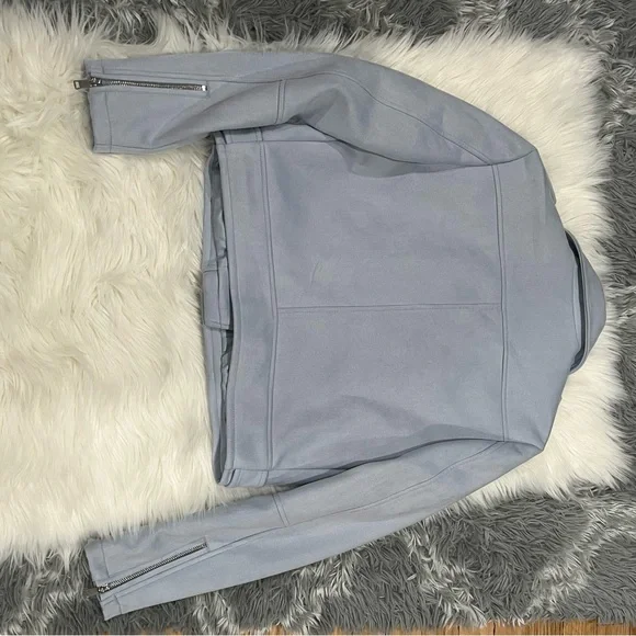 Aqua Light Blue Faux Suede Biker Jacket - Picture 6 of 12